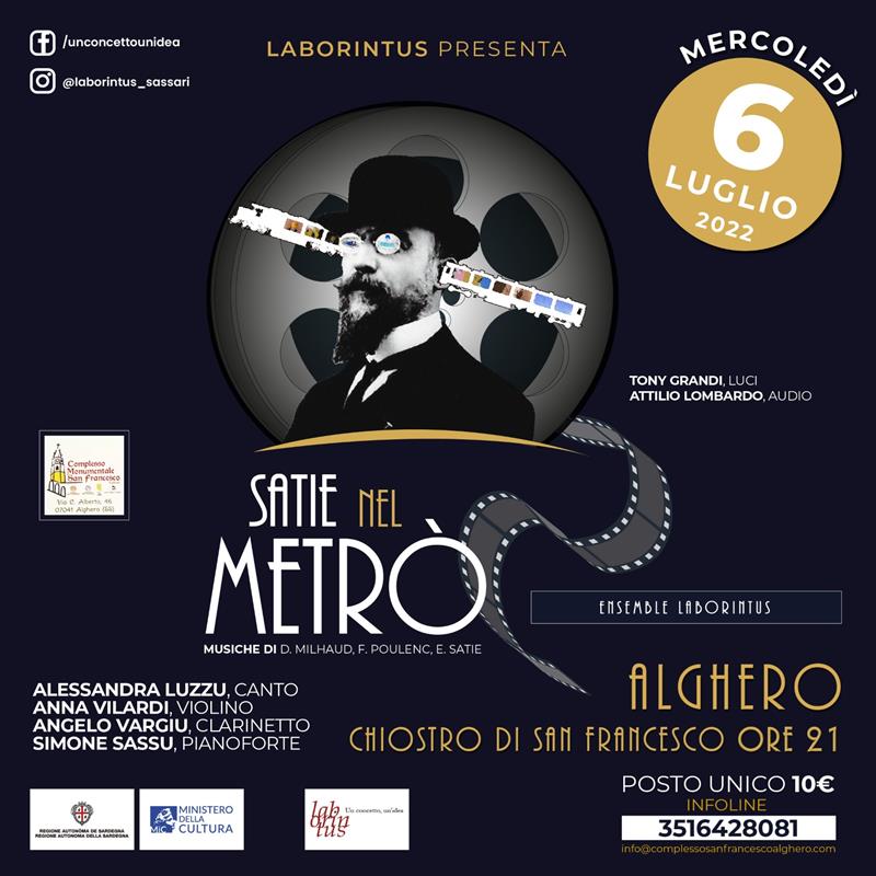 Mercoledì 6 luglio ad Alghero lo spettacolo musicale "Satie nel Metrò"