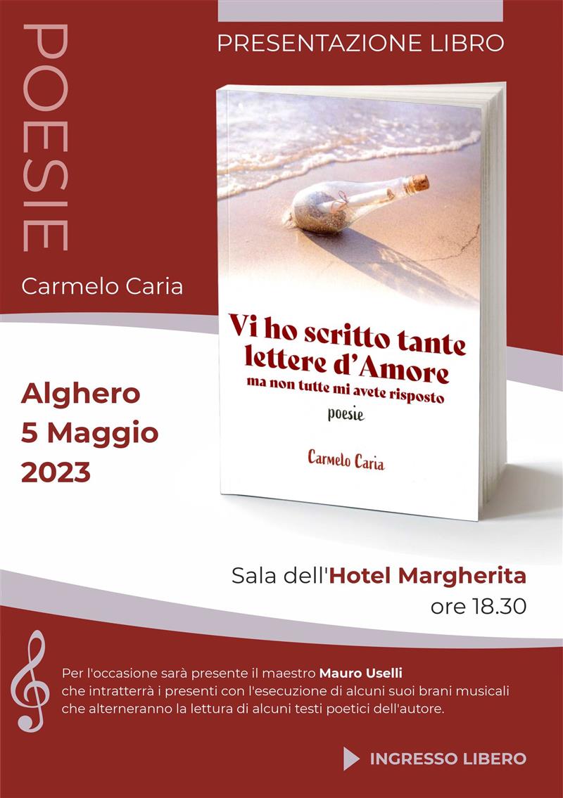 Alghero: Carmelo Caria presenta il suo ultimo libro - Appuntamento venerdì  all'hotel Margherita