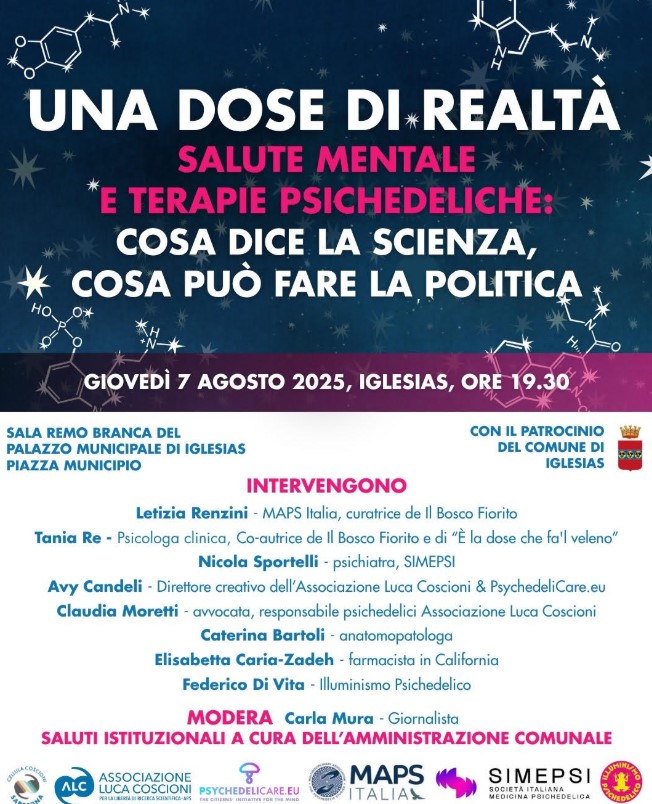Salute mentale e terapie psichedeliche: tre tappe in Sardegna con l’Associazione Luca Coscioni