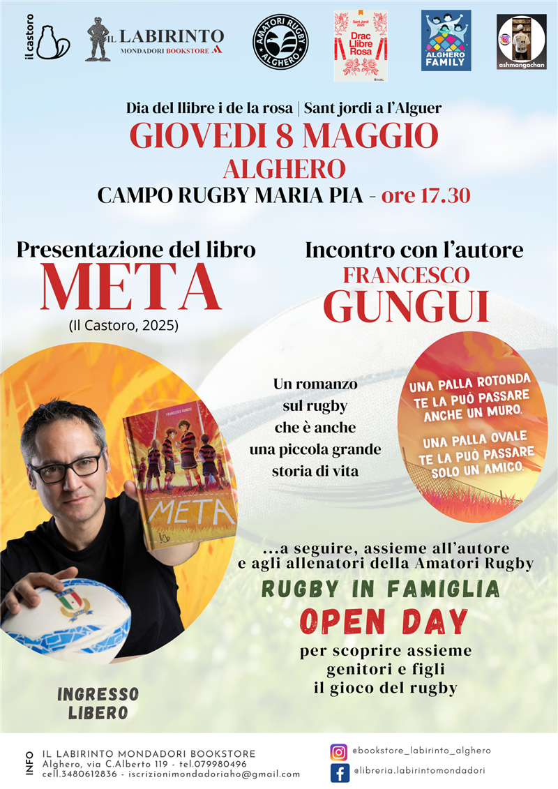 Un romanzo, una meta, una comunità: Francesco Gungui ad Alghero con “Meta” e l’Amatori Rugby per un pomeriggio tra libri e sport