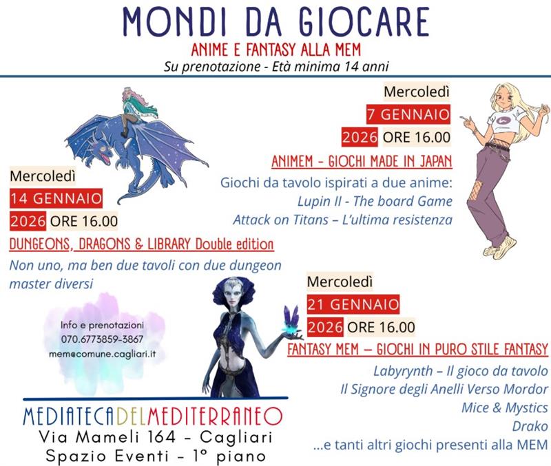 Cagliari: Draghi, anime e dadi - alla MEM il gennaio si passa giocando. Tre pomeriggi per "viaggiatori immobili"