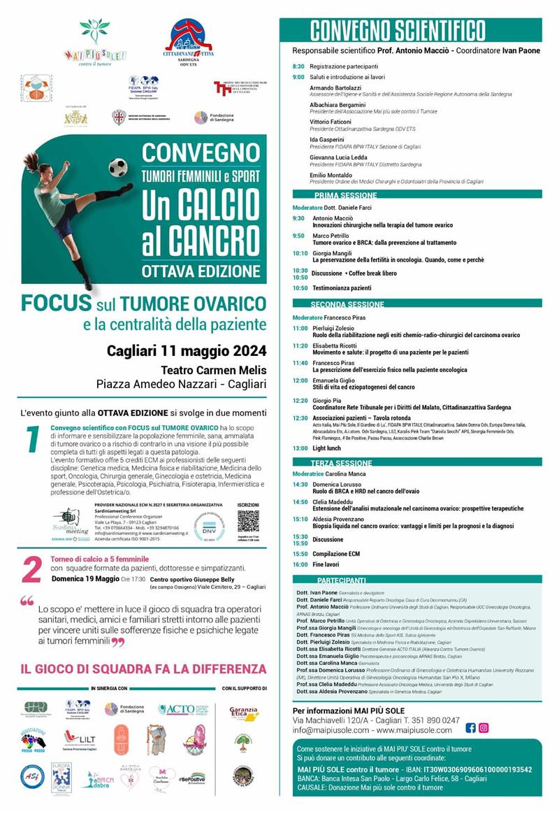 Sabato 11 Maggio a Cagliari l'ottava edizione di "Tumori e Femminili e Sport - un calcio al Cancro