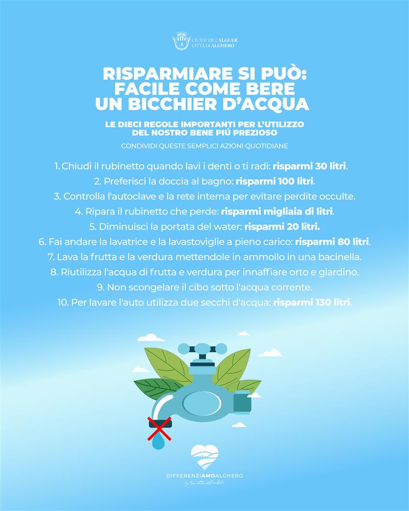 Alghero, la campagna del Comune per risparmiare acqua