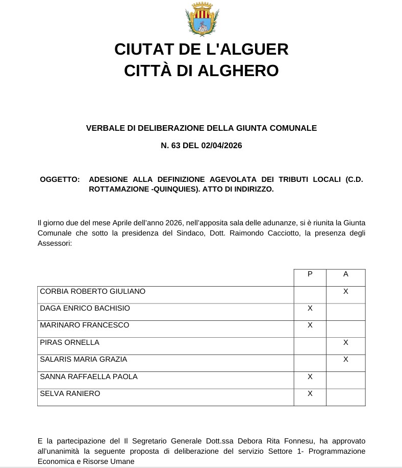 Alghero verso la rottamazione-quinquies: la Giunta avvia il percorso per alleggerire il carico dei tributi locali