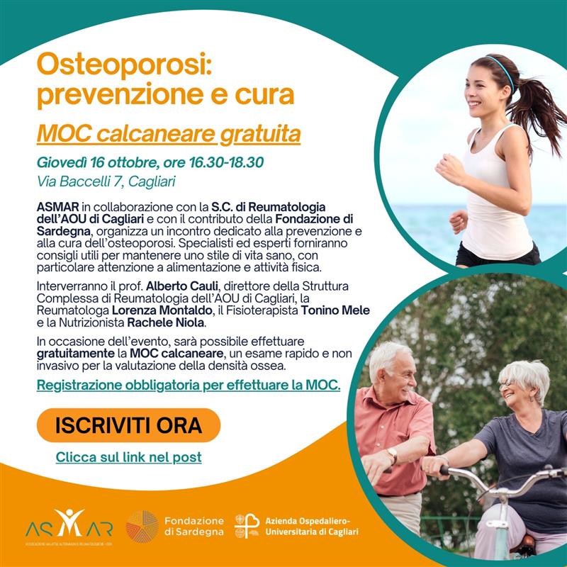 Prevenzione osteoporosi a Cagliari: Incontro gratuito con esperti e MOC calcaneare gratuita