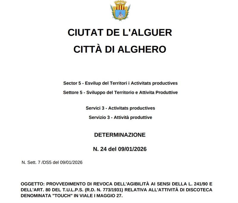 Alghero, la movida si ferma davanti al timbro. Il Comune chiude il "Touch": mancano i certificati di sicurezza