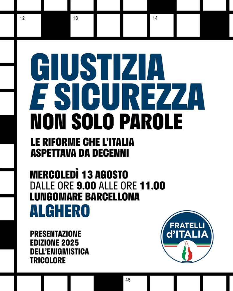 Alghero, Fratelli d’Italia porta in strada le riforme su giustizia e sicurezza