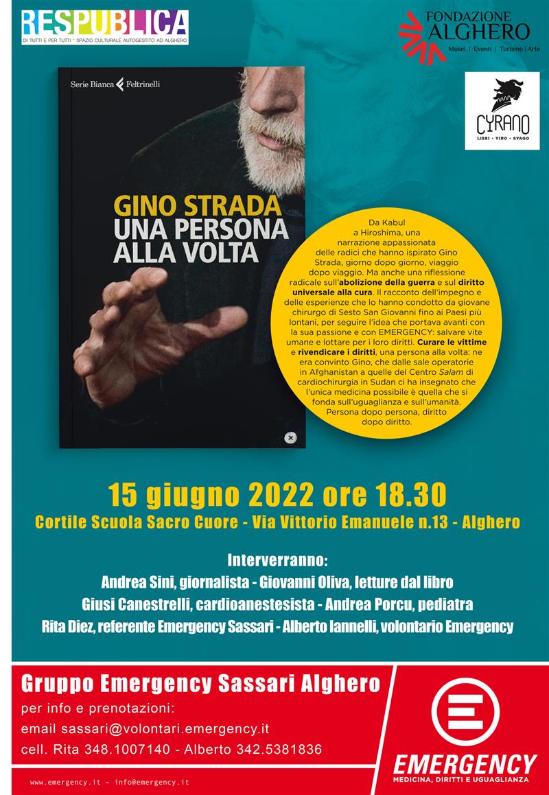 Emergency: Il 15 giugno ad Alghero la presentazione del libro di Gino Strada