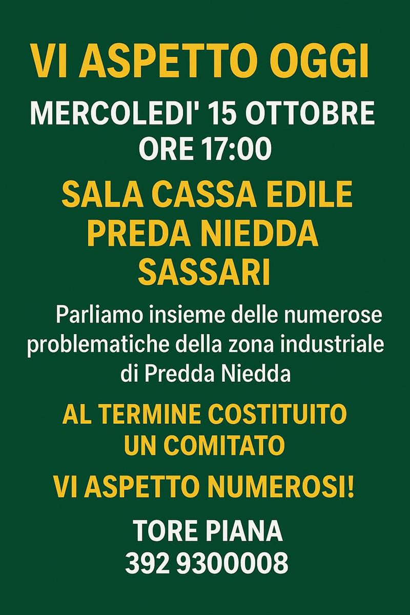 Sassari, incontro pubblico a Predda Niedda con Tore Piana: nasce il Comitato per la zona industriale