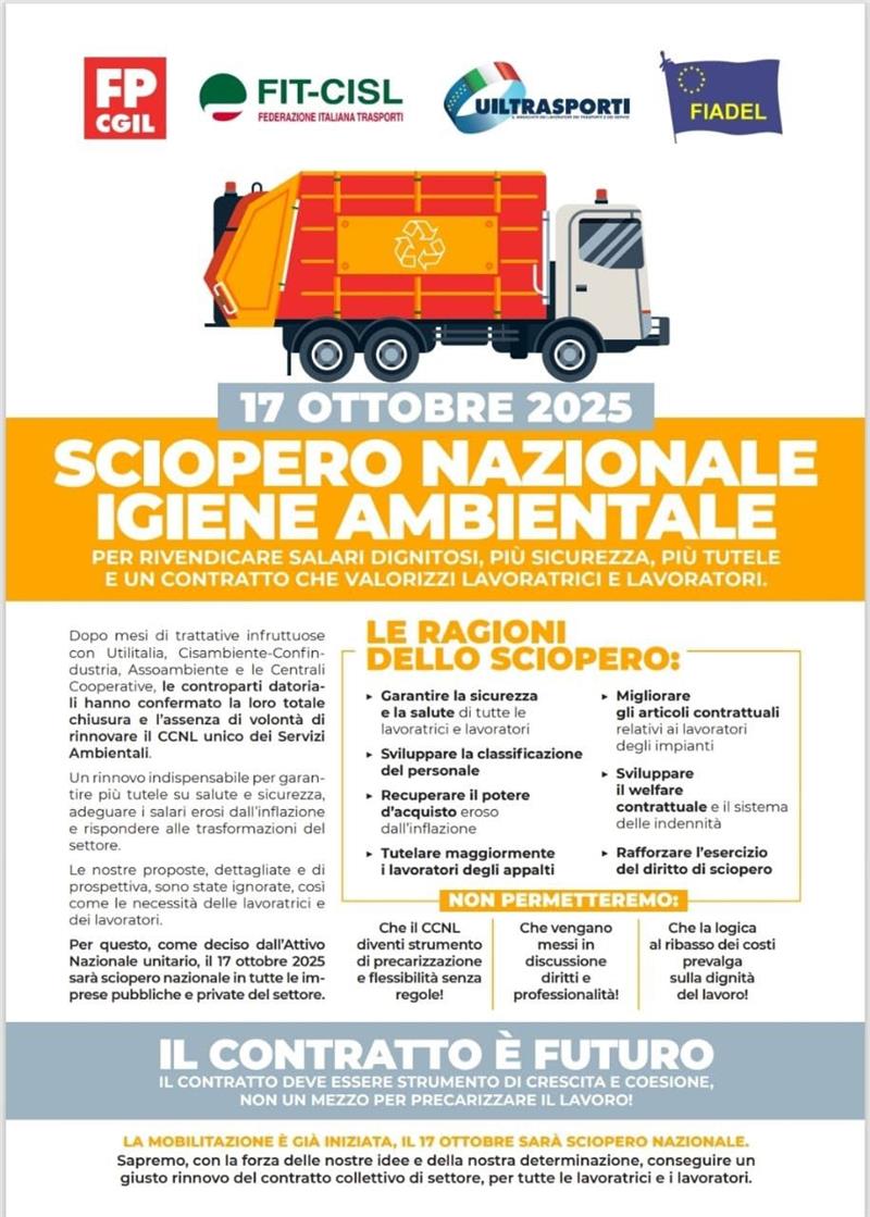 Alghero, sciopero nazionale del settore igiene ambientale: stop alla raccolta rifiuti il 17 ottobre