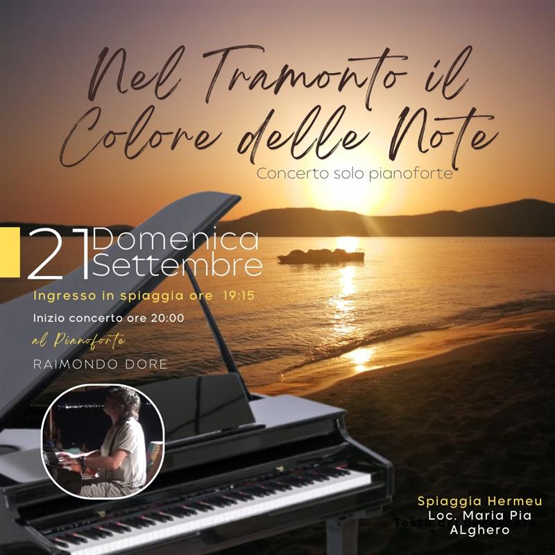 Alghero, il tramonto in musica: Raimondo Dore porta il pianoforte sulla spiaggia di Maria Pia