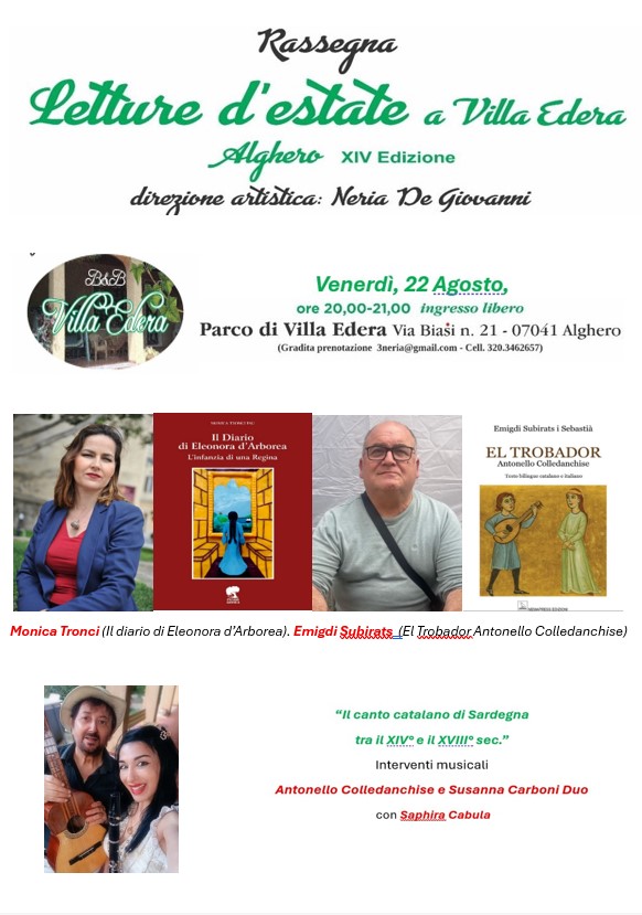 Villa Edera ospita Subirats e Tronci tra Colledanchise ed Eleonora d’Arborea