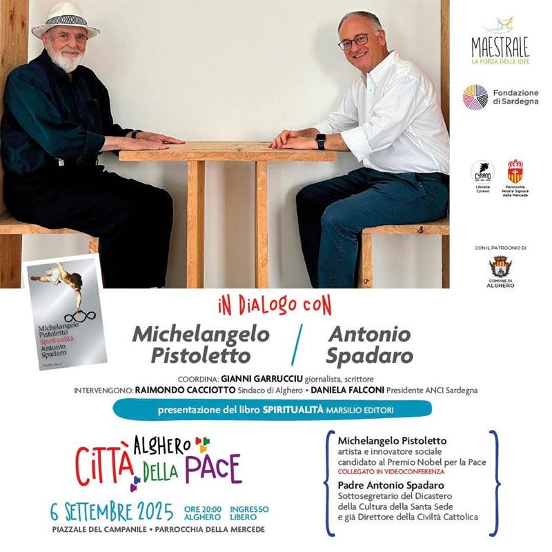 Alghero città della Pace: Pistoletto e Spadaro alla Mercede per presentare “Spiritualità”