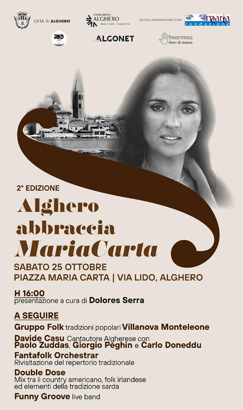 Sabato 25 ottobre ritorna “Alghero abbraccia Maria Carta”