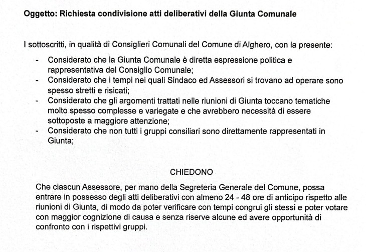 Alghero: i consiglieri chiedono maggiore condivisione sugli atti della Giunta