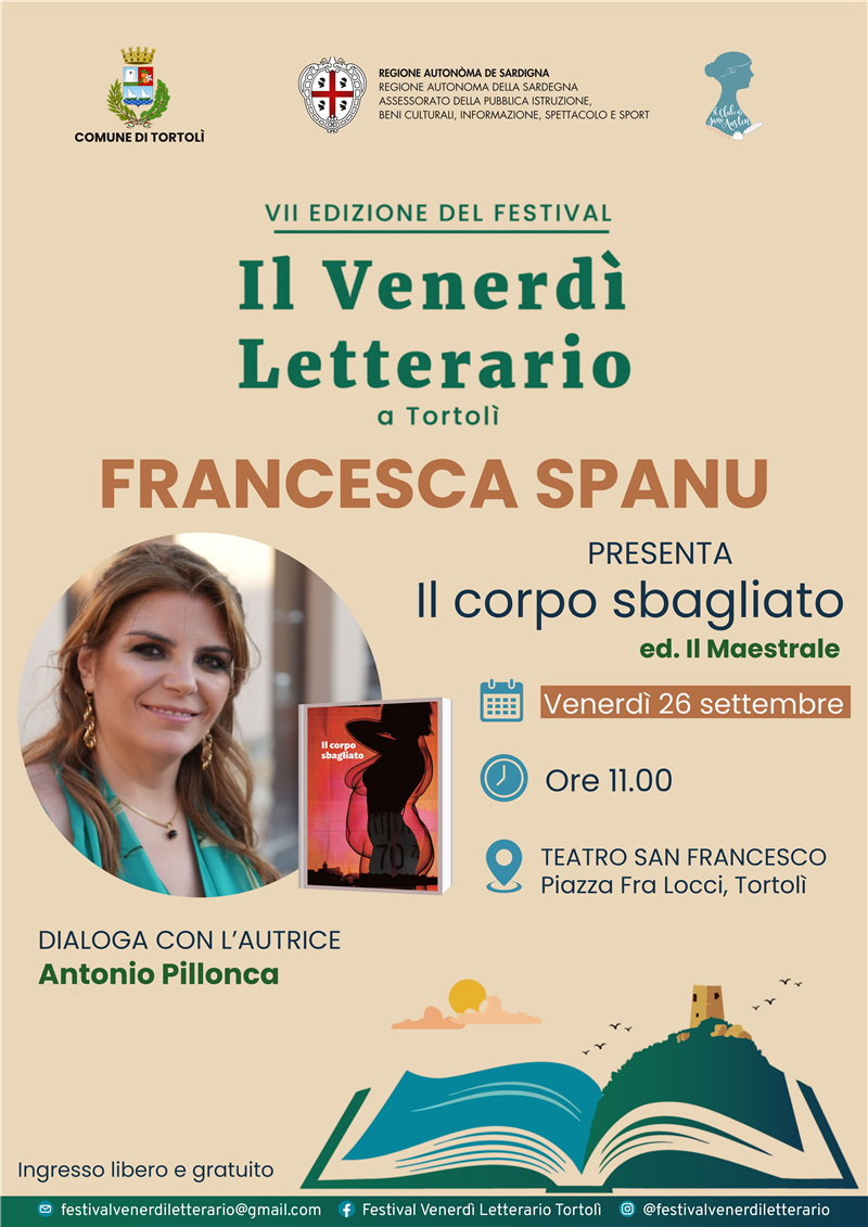 Tortolì, Francesca Spanu presenta Il corpo sbagliato al Festival “Il Venerdì Letterario”