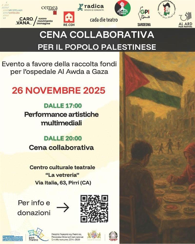 Pirri, una cena collaborativa per sostenere l’ospedale Al-Awda a Gaza