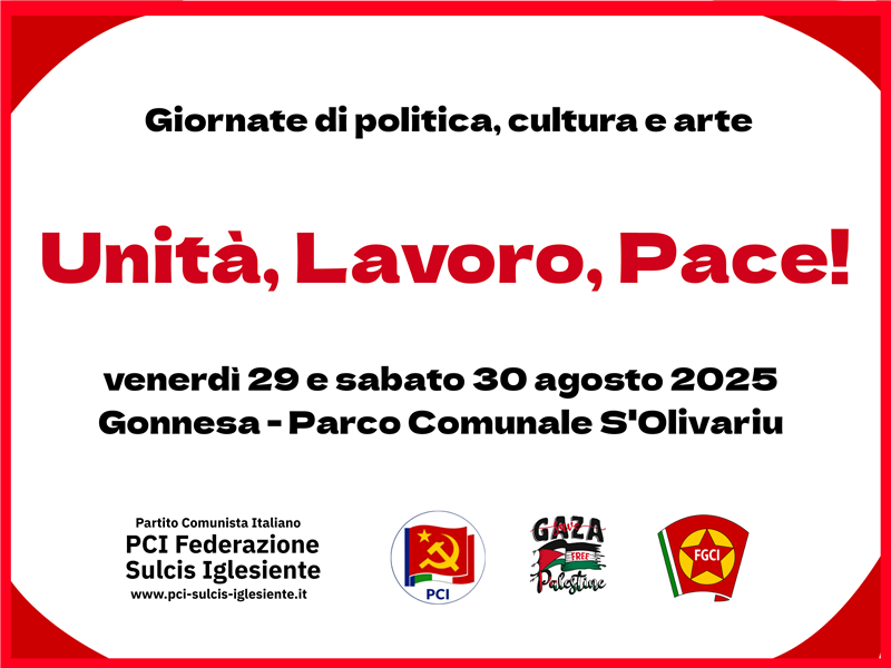 Gonnesa, due giorni di politica e cultura con “Unità, Lavoro, Pace”