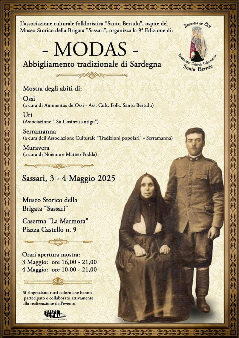 Monumenti Aperti a Sassari: la 9° edizione della mostra etnografica “MODAS, abbigliamento tradizionale di Sardegna”.