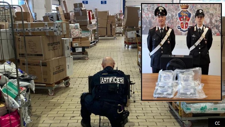 Allarme bomba a Elmas si trasforma in maxi sequestro di cocaina: sei panetti nascosti in una cassa audio