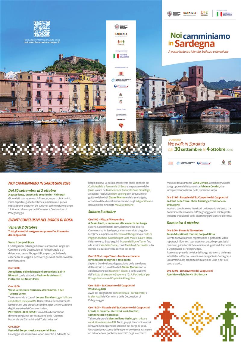 Bosa, dal 2 al 4 ottobre gli eventi conclusivi di "Noi Camminiamo in Sardegna"
