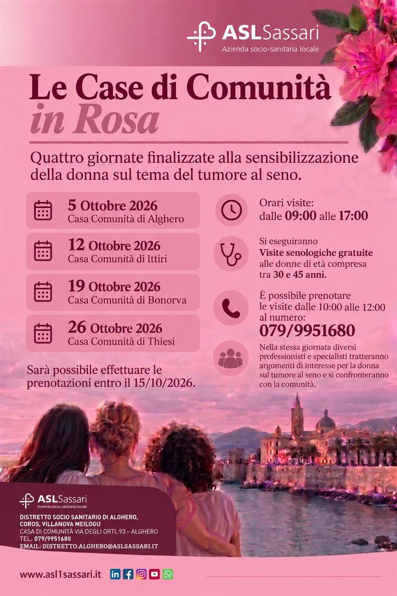 Distretto di Alghero, a ottobre visite senologiche gratuite in quattro Case di Comunità