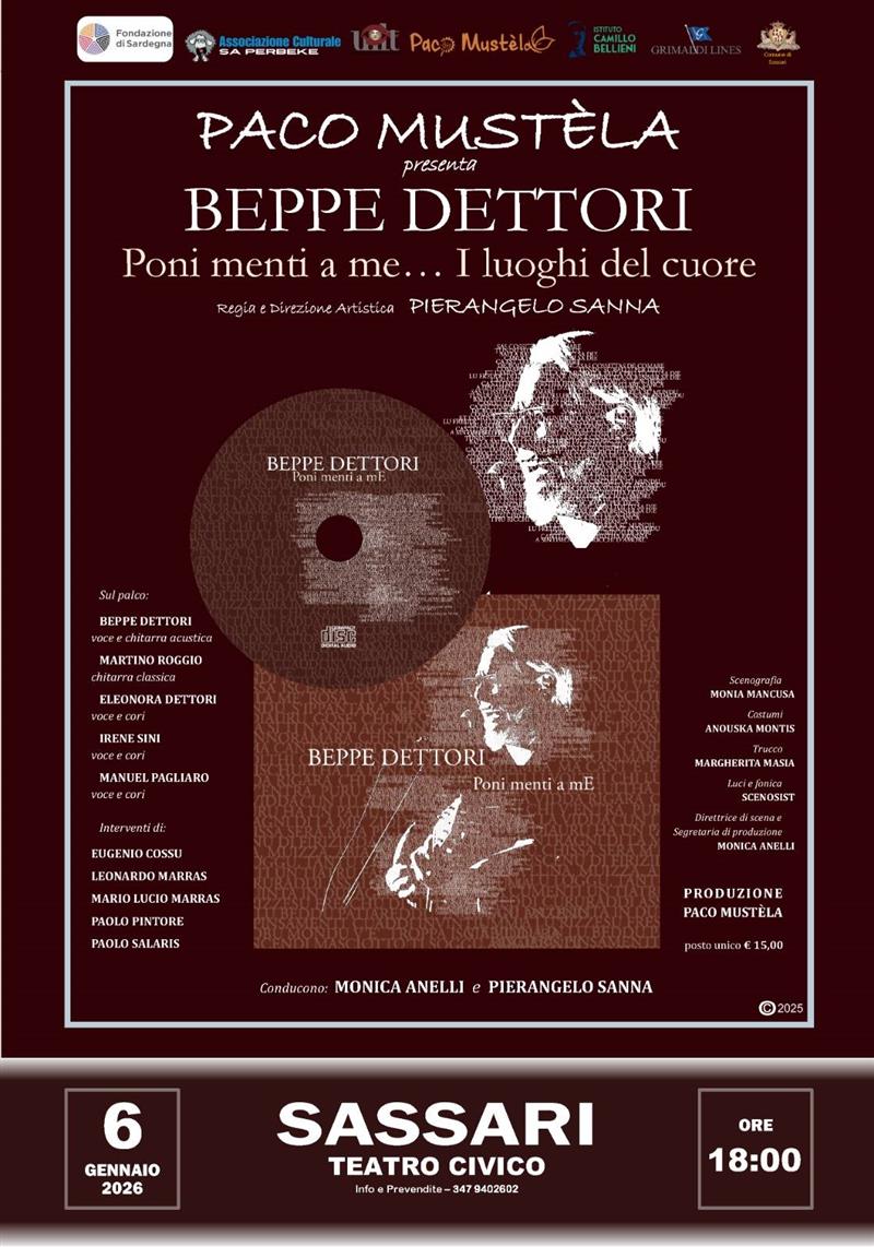 Beppe Dettori al Teatro Civico di Sassari: musica e parole nei “luoghi del cuore”