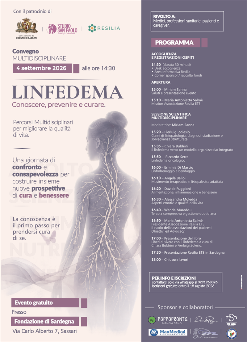 Linfedema, la cura oltre la clinica: a Sassari medici e malati a confronto per creare una rete di assistenza